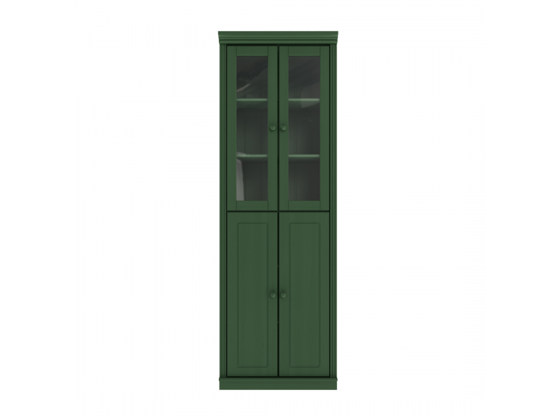 Estante Biblioteca 220 cm com duas portas de madeira e duas portas de vidro na cor verde | Coleção Biblioteca
